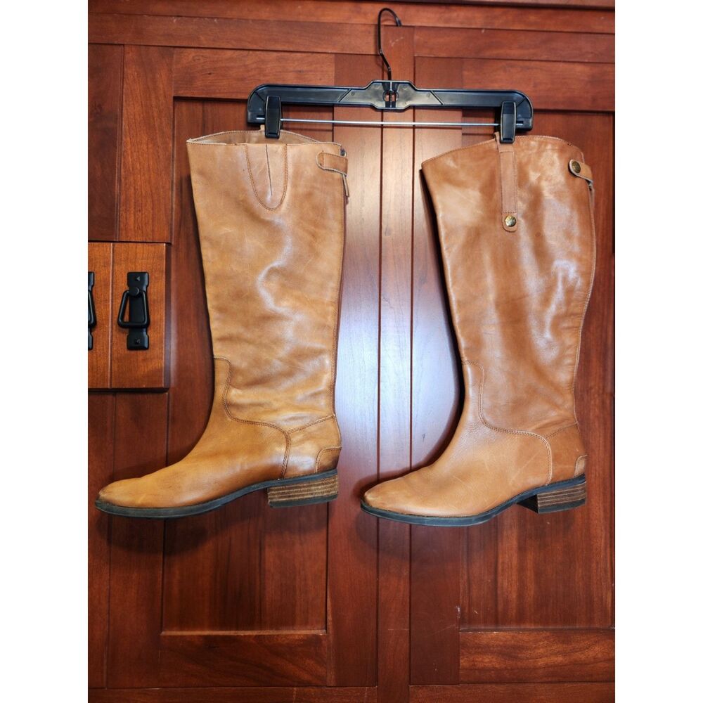 Sam Edelman Knee High Leather Boots Brown Zipper Closure Women's Size 9M